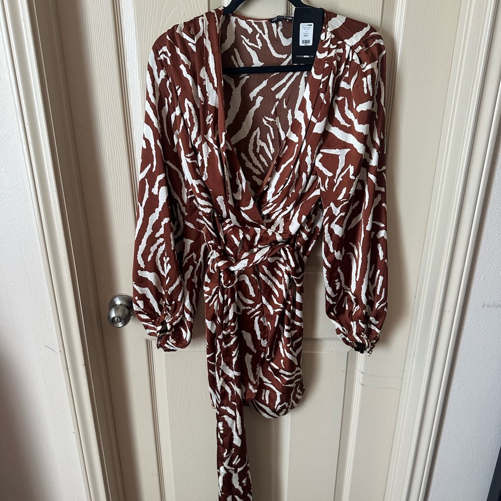 Fashion Nova Brown and White Animal Print Dress